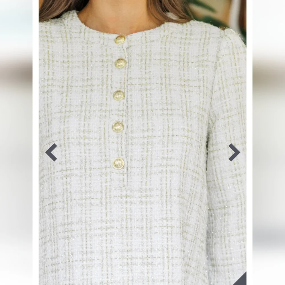 Feeling Like a Queen White Tweed Dress, Size XL - Picture 3 of 9